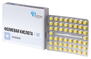 Упаковка препарата Фолиевая кислота ОЗОН 1 мг