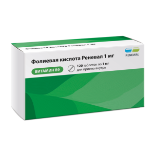 Упаковка препарата Фолиевая кислота Реневал 1 мг